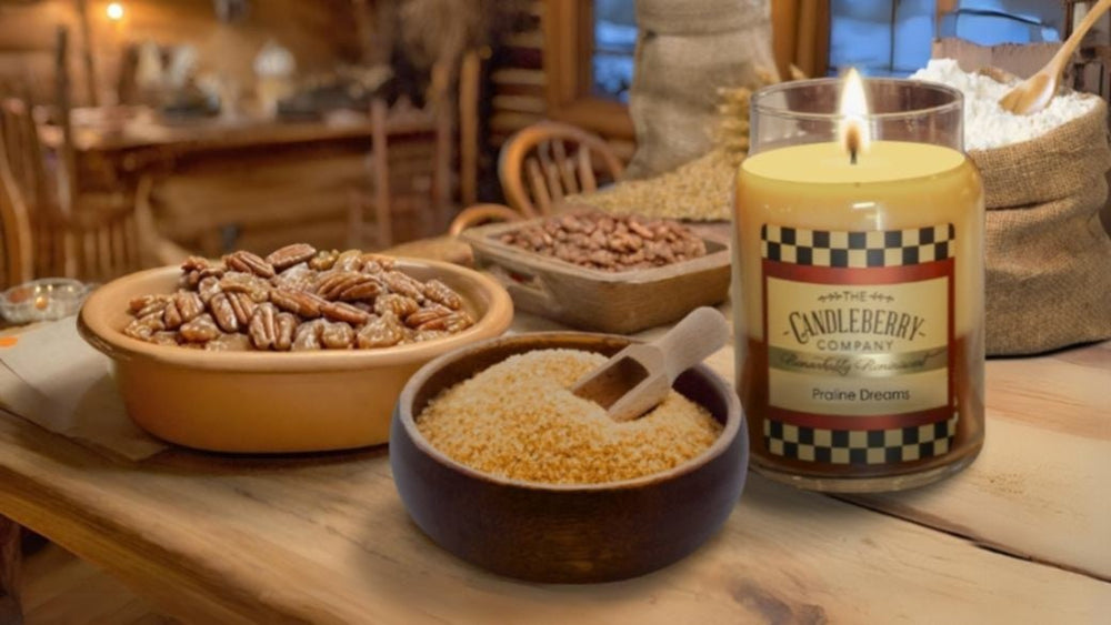 NEW CANDLEBERRY CANDLES- BLOG  - Praline Dreams - powerful candles - wax tarts - gourmand - baked goods - pecans - sugared - top seller