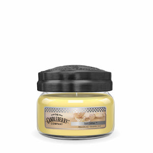 SUN GLITTER SMALL JAR CITRUS BLEND SCENTED CANDLE SUMMER SUNNY DAYS WARM FESTIVE YELLOW LONG LASTING CLEAN BURNING SOY COCONUT VEGAN FRIENDLY PREMIUM ESSENTIAL OILS