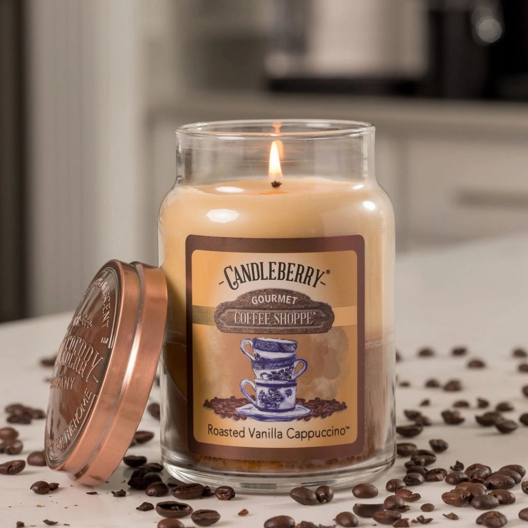 Coffee Shoppe - Roasted Vanilla Cappuccino ™, Large Jar Candle - The Candleberry® Candle Company - Coffee Shoppe Large Jar Candle - The Candleberry Candle Company
