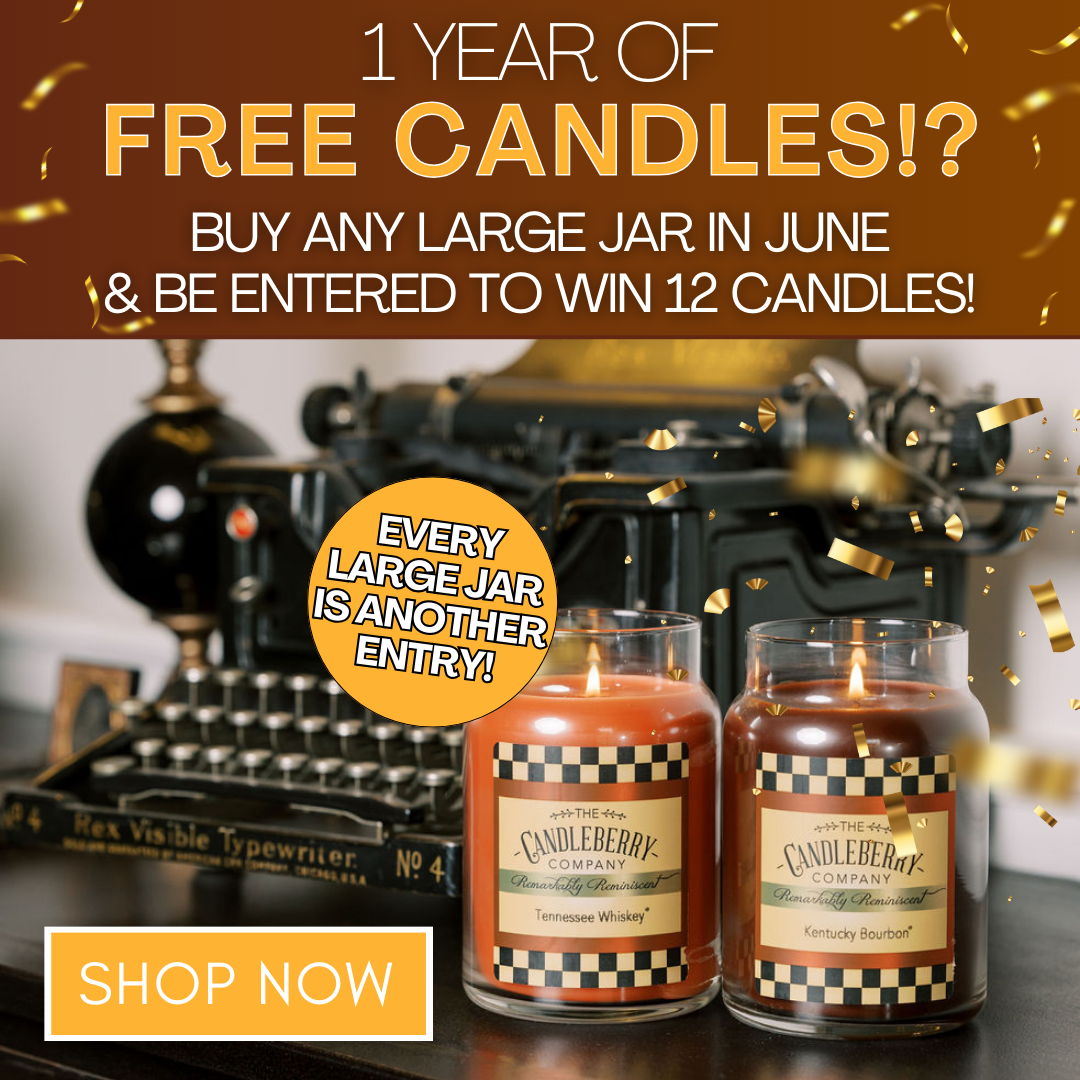 With every large jar purchase during the month of June, get entered to win FREE CANDLES for a year!