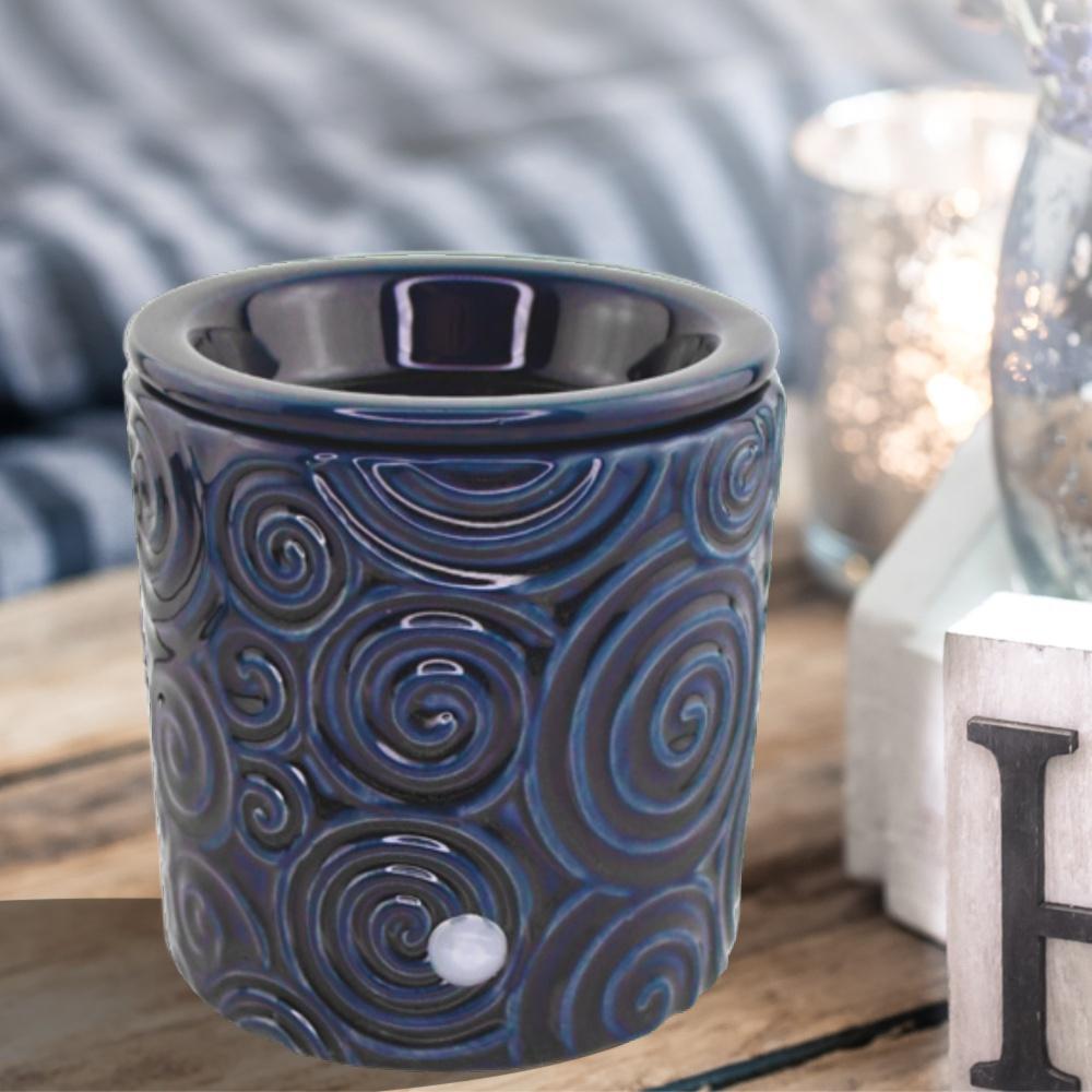 "Blue Swirl" Wax Warmer, Including Safety Timer - The Candleberry® Candle Company - Warmer - The Candleberry Candle Company