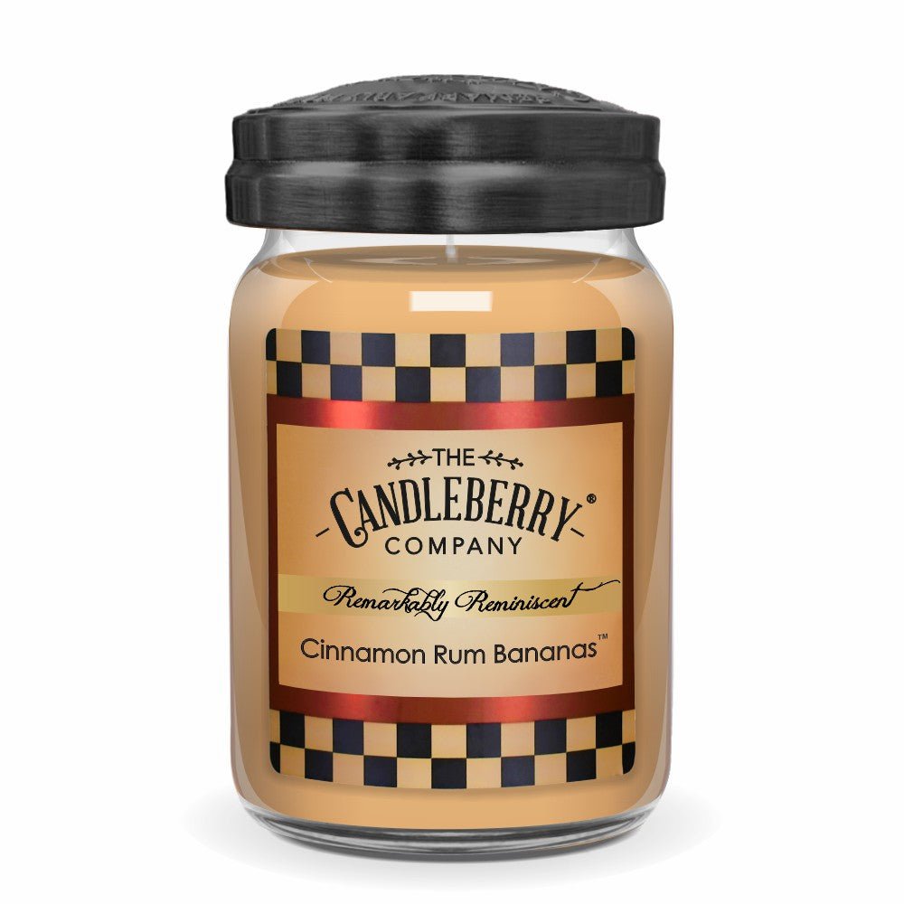 CINNAMON RUM BANANAS LARGE JAR 26 ounce oz baked powerful very strong fills house fine fragrance premium vegan soy coconut essential oil wax number one seller gourmand scented candles